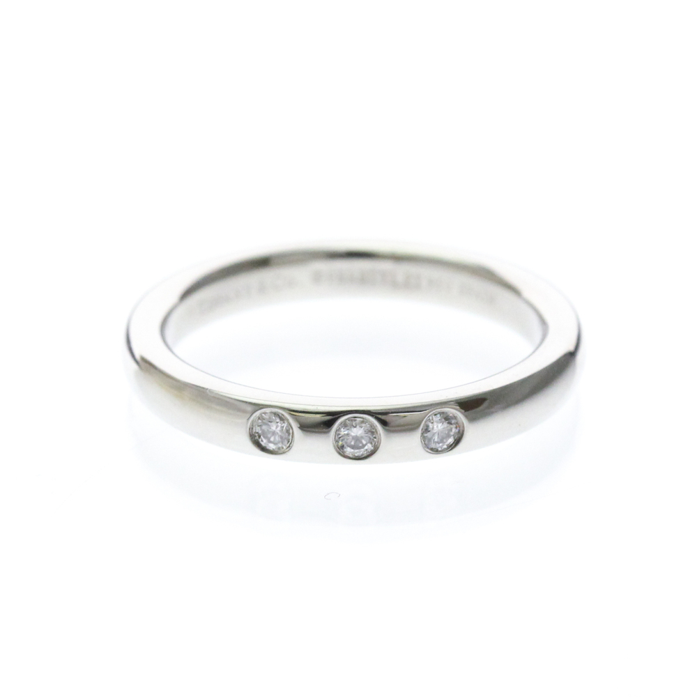 Tiffany Stacking Band Ring 3P Diamond Platinum Fashion Diamond Band Ring Silver
